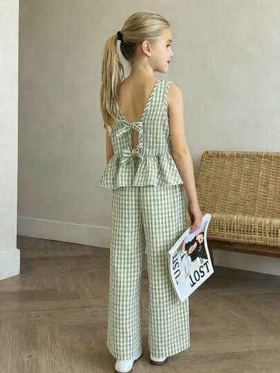 SHEIN Girls Casual Loose Ruffled Hem Camisole, Soft & Comfortable Summer Tops, Versatile For Vacation, Travel, Campus And Daily Wear