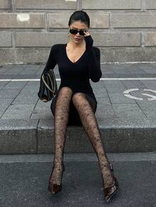 DAZY Women's Fashion Sexy Lace Patchwork Leggings - Black - View 5