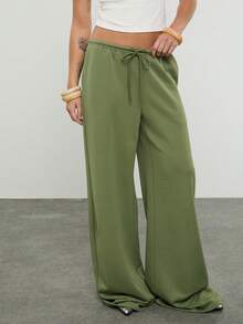 COUREZ Low Rise Super Wide Leg Joggers /Y2K Spring Clothes For Women Green Sweatpants Casual Outfits Spring Break Outfits Going Out Outfits Summer Outfits - Green - View 5