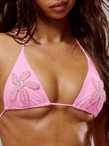 Musera Resort Áo bikini đính hoa cườm, không kèm áo bơi, thích hợp cho kỳ nghỉ hè, du lịch biển, Casa Calypso. - Màu Hồng Tươi - Xem 6