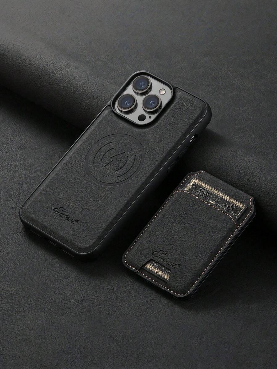 Suteni 2-In-1 PU Leather Detachable Wallet Phone Case With Card Slot, Compatible With MagSafe Wireless Charging Compatible With IPhone 17 Pro Max, 17 Air, 16, 15 Plus, 14, 13, 12, 11, Galaxy S25 Ultra, S24, S23, S22, Note 20, Pixel 10 Pro XL, 9, 8A, 7 Waterproof Shockproof Anti-Fall Scratch Resistant - Lychee black - View 1