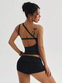 Dewbera 女士时尚性感优雅露背紧身瑜伽运动背心，夏季 - 黑色 - 查看 4