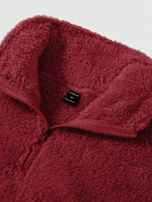 Manfinity Hypemode Men's Solid Color Fleece Zip-Up Loose Fit Sweatshirt - Burgundy - View 3