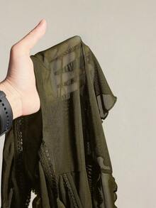 SHEIN ICON Women's Ruched Front Fitted Sexy Mesh Splice Cap Sleeve Backless Casual Vacation Cropped Tank Top - Army Green - View 9