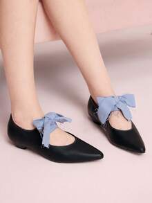 CUCCOO DOLLMOD Sepatu Flat Kasual Serbaguna Ujung Lancip Wanita Sepatu Musim Semi - Hitam - View 4