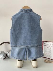 Bộ 2 món áo ba lỗ và quần short denim cho bé trai - Rửa nhẹ - Xem 2
