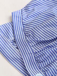 Sweetra Petite 女士条纹褶皱不对称下摆蝴蝶结领吊带背心 - 彩色 - 查看 3