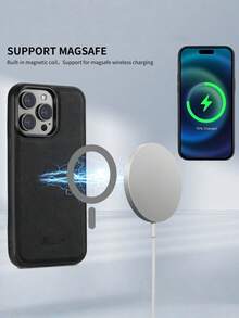 Suteni 2-In-1 PU Leather Detachable Wallet Phone Case With Card Slot, Compatible With MagSafe Wireless Charging Compatible With IPhone 17 Pro Max, 17 Air, 16, 15 Plus, 14, 13, 12, 11, Galaxy S25 Ultra, S24, S23, S22, Note 20, Pixel 10 Pro XL, 9, 8A, 7 Waterproof Shockproof Anti-Fall Scratch Resistant - Lychee black - View 9