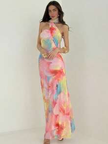 Aloruh Đầm không tay xếp ly in họa tiết nhuộm tie-dye dành cho nữ - Nhiều màu - Xem 4