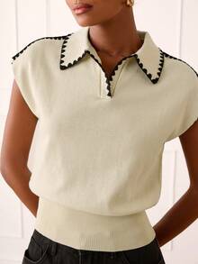 Lilora Women's Elegant Shell Flower Knitted Sweater - Apricot - View 1