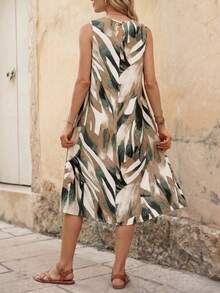 Faunlyn Đầm midi không tay in họa tiết toàn thân cho nữ đi nghỉ - Nhiều màu - Xem 3