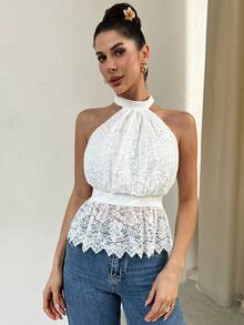 Firerie 女士浪漫性感优雅花卉蕾丝露背系带吊带背心，夏季 - 白色 - 查看 8