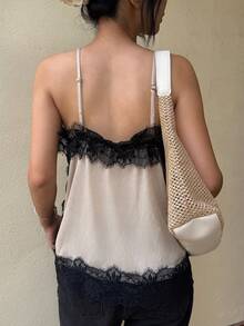 Siren Gaze 女士度假撞色蕾丝吊带背心 - 杏色 - 查看 2