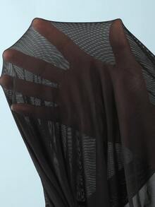 Swim Oasis 3件套女士夏季沙滩棕榈树椰子树印花露背系带上衣、比基尼泳裤、黑色网纱长裙、沙滩巾，优雅泳装套装 - 黑與白 - 查看 6