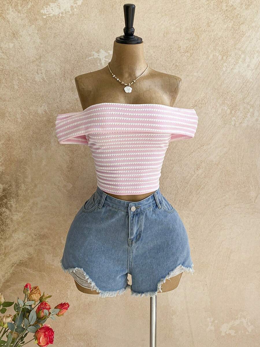 Soleia 粉色条纹露肩针织女式上衣 - 彩色 - 查看 1