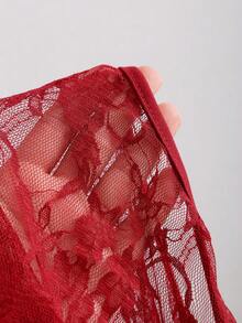 Sweetra Áo liền thân ren đen họa tiết hoa, cổ chữ V khoét sâu, hở lưng, buộc dây, kiểu dáng gợi cảm, thanh lịch, thích hợp cho kỳ nghỉ hè lãng mạn dành cho nữ. - Màu Đỏ Sâu - Xem 6