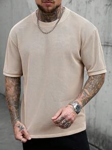 Manfinity CasualCool Men's Casual Mesh Round Neck Short Sleeve T-Shirt, Spring/Summer - Beige - View 6