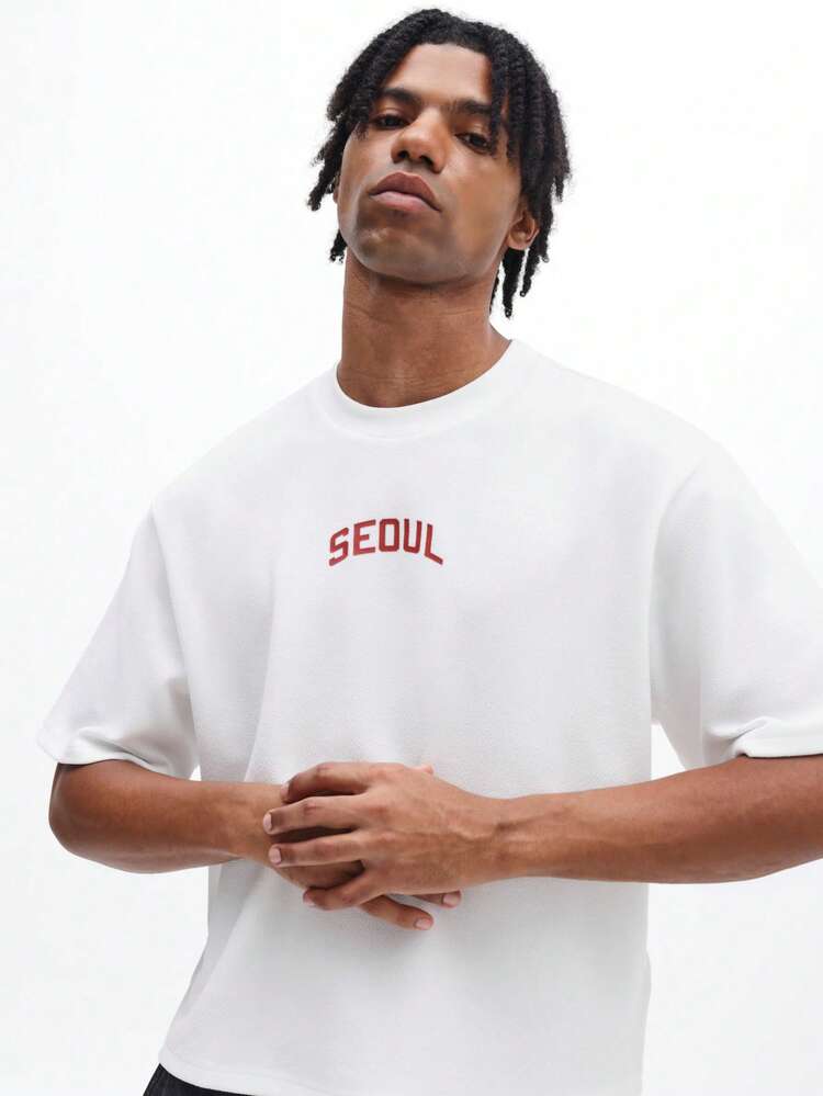 Men's Seoul Graphic Print Short Sleeve Crew Neck Regular Fit T-Shirt Casual Summer Korean City Text Tee
