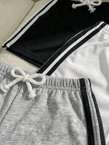 SHEIN 3pcs Baby Boy/Girl Elastic Waist Decorative Ribbon Sports Shorts Set,Kids - Multicolor - View 6