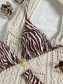 Swim Vcay Swim Mod 夏季两件式泳衣，可调节肩带随机印花上衣和高腰泳裤，夏季沙滩度假比基尼套装 - 彩色 - 查看 6