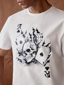 AKNOTIC Camiseta de manga corta con estampado de calaveras y cartas de póquer para hombres, para salir, para amigos - Blanco - Ver 5