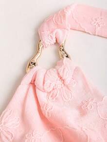 Sweetra Women's Draped Neck Embroidered Ruffle Hem Draped Neck Dress - Pink - View 4