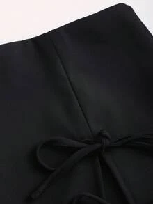 Sweetra Women's Bow Tie Waist Split Hem Culottes, Spring/Summer - Black - View 4