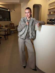 Abrilcols 女士休闲毛绒背心，白色和灰色 - 灰色 - 查看 1