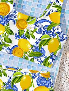 Tween Girls Casual Minimalist Lemon Fruit Pattern Camisole & Triangle Bikini Swimwear Set, Suitable For Summer - Multicolor - View 7