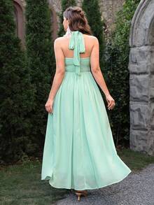 VOLUPTÉ CURVE Plus Size Women's Spring/Summer Green Floor Length Dress Halter V-Neck Ruffle, Elegant Beach Vacation Birthday Party Wedding Guest Dress Women - Green - View 3