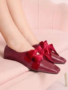 CUCCOO DOLLMOD Retro Square Toe Bow Mary Jane Shoes Women's Versatile - Red - View 4