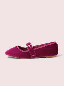 CUCCOO DOLLMOD Women's Shoes Fuchsia Velvet Round Toe Flats - Hot Pink - View 7