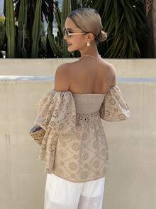 Livesso Women's Off-Shoulder Embroidered Pleated Fashionable Versatile Daily Wear Blouse - White - View 2