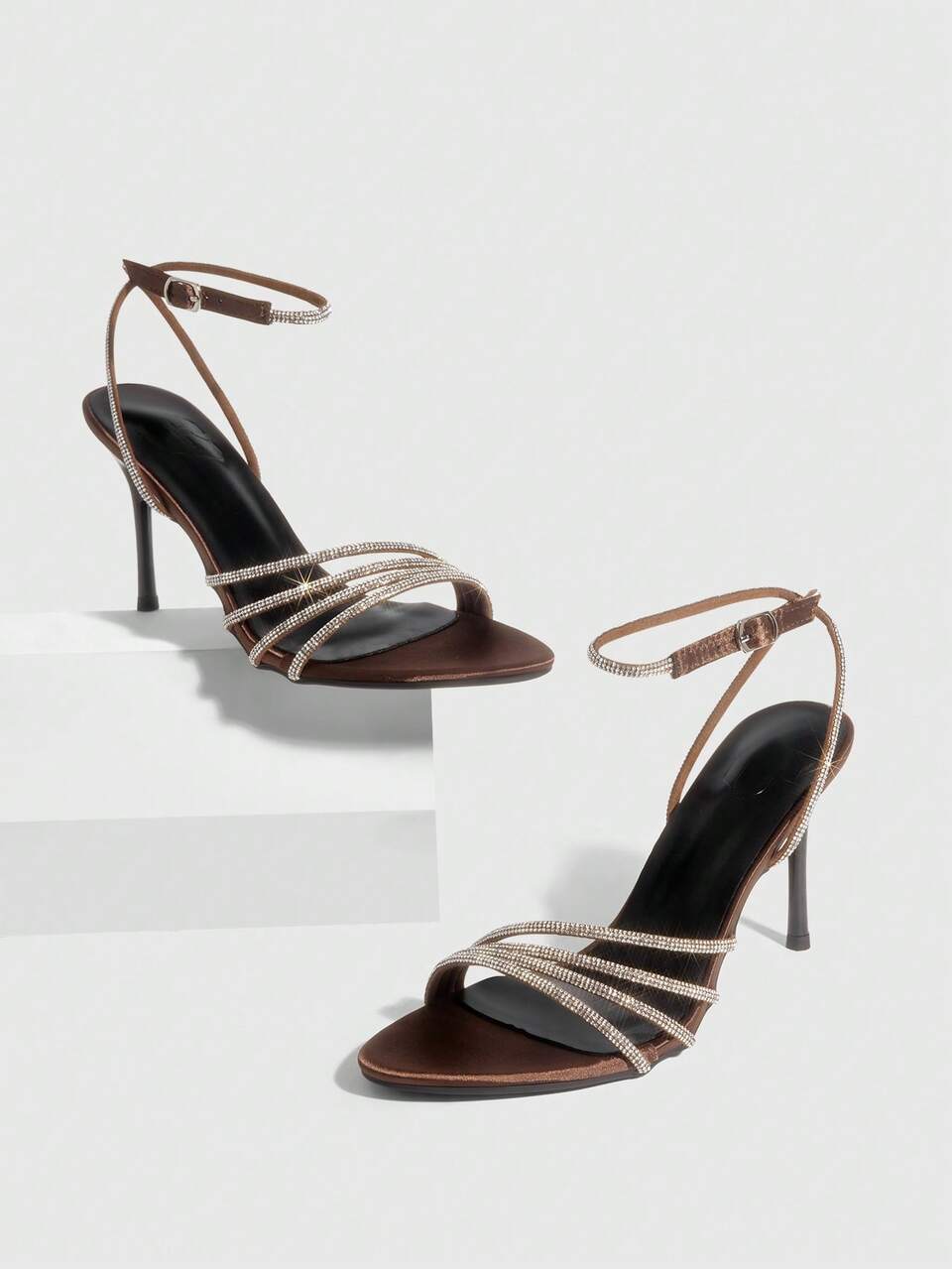 CUCCOO SZL Women's Pointed Toe Rhinestone Buckle Design Fashionable Elegant High Heel Sandals Spring Shoes