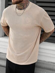 Manfinity CasualCool Men's Casual Mesh Round Neck Short Sleeve T-Shirt, Spring/Summer - Beige - View 4