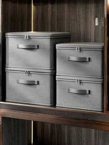 1 pieza Caja de almacenamiento plegable con cremallera y asa, caja cuadrada de poliéster y lino gris con tapa, duradera y de uso múltiple para ropa, juguetes, organizador, decoración del hogar y almacenamiento en el dormitorio - Gris - Ver 5
