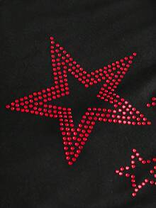 ROMWE J-Fashion Y2K 水钻星星印花无袖高领背心，适合大码女性 - 紅色 - 查看 3