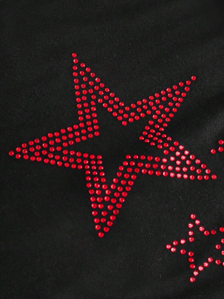 J-Fashion Y2K Rhinestone Star Print Sleeveless Mock Neck Tank Top For Plus Size Women - Red - View 3