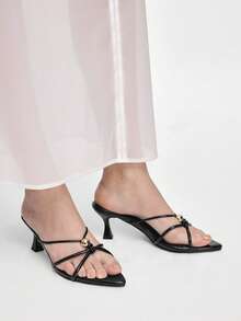 Sandalias de mujer con punta puntiaguda y tira de tacón bajo - Negro - Ver 8