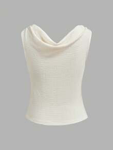 SHEIN EZwear Áo kiểu nữ màu trơn, đa năng, thời trang, phù hợp cho các buổi hẹn hò và đi chơi. - Màu be - Xem 9