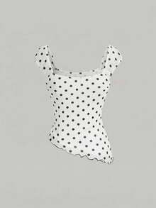 SHEIN MOD Women's Polka Dot Twist Design Casual Versatile Daily Wear Blouse - White - View 3