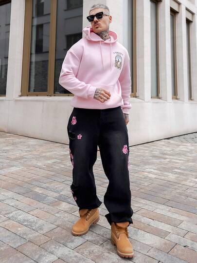 Artur Kramer ONE WAVE 男士连帽衫，新款秋冬街头时尚仙人掌沙漠图案印花抓绒内衬套头卫衣