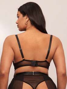 SHEIN BAE Plus Size Lace Underwire 4pcs Lingerie Set - Black - View 2