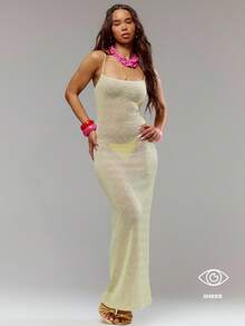Musera Resort 亮片针织吊带修身长款连衣裙 泳装 度假 夏季旅行 沙滩装 Casa Calypso 长裙 - 淡黃色 - 查看 1