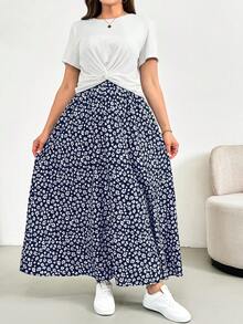 Shapeblank 大码女装夏季两件套，短袖套装，印花半裙两件套，大码女装休闲舒适套装，印花女装，夏季女装家居服套装，度假两件套，两件套夏季服装，夏季女装套装 - 藏蓝色 - 查看 5