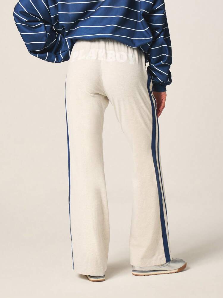 Missguided x Playboy Women's Wide Leg Joggers Relaxed Fit Sweatpants With Side Stripe Detail Drawstring Waist Casual Comfort Pants