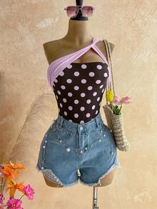 Soleia 女士夏季沙滩度假波点印花撞色连体泳衣 - 彩色 - 查看 3