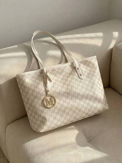 Resyla 新款时尚女士大容量全身印花设计字母图案装饰设计双手柄手提包适合工作和通勤、书包、大容量、便携、经典休闲、商务休闲、适合青少年女孩、女大学生、白领工作者、适合工作、返校、中学、高中、大学、度假、带拉链的时尚手提包