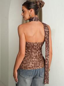 MaterniChic 孕妇时尚豹纹抹胸上衣，夏季必备 - 棕色 - 查看 2