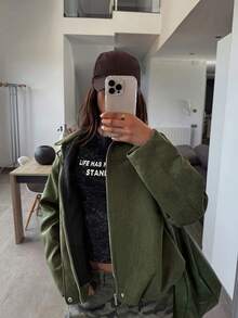 DAZY Women's Suede Collar Casual Jacket, Autumn/Winter - Army Green - View 5